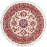 handmade Geometric Kazak Ivory Red Hand Knotted ROUND 100% WOOL area rug 5x5